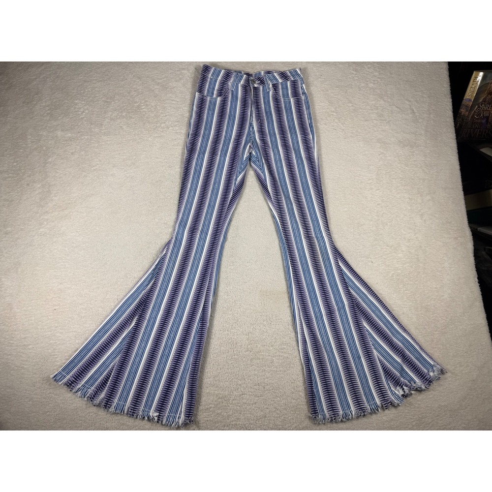 Saints & Hearts Bell Bottom Pants Womens S Blue Purple Stripe Flare Good Boho